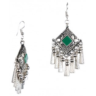 DARK GREEN Silver Oxidized Earrings Jhumka Jhumki Bali Imitation Indian Bollywood Ethnic Wedding Jewelry H32